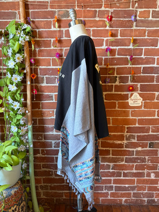 OOAK Autumn Collection- Upcycled Garth Brooks Inspired Embroidered Hi Lo Poncho Tee