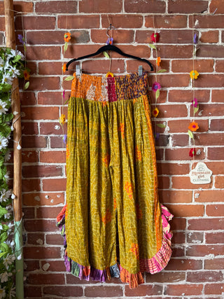 Coffee In The Morning Kantha Ruffle Wide Leg Lounge Pants - Fits up to 2X - Fair Trade Made