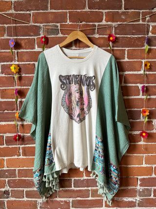 Mystical Stevie Nicks Inspired Sage Embroidered Tassel Poncho