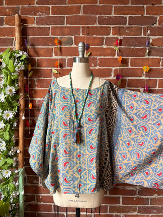 OOAK Summer Collection - Reversible Cosmic Drift Kantha Poncho Top - 2 Tops in 1