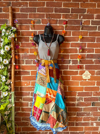 Reversible Upcycled Sari Silky Patchwork Wrap Skirt - Fair Trade Made