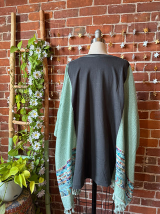 Stevie Silver Springs Inspired Sage Embroidered Tassel Poncho