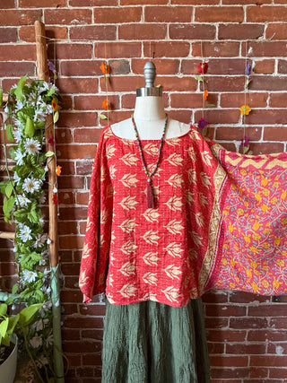 OOAK Summer Collection - Reversible Cosmic Drift Kantha Poncho Top - 2 Tops in 1