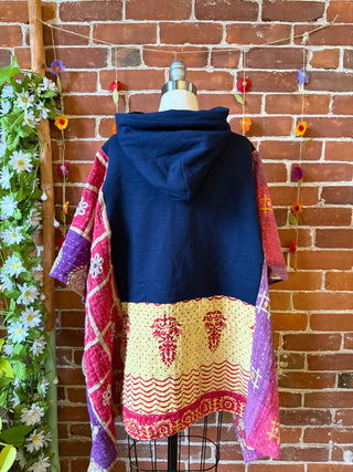 OOAK Autumn Collection- Upcycled Grateful Dead Inspired Kantha Poncho Hoodie