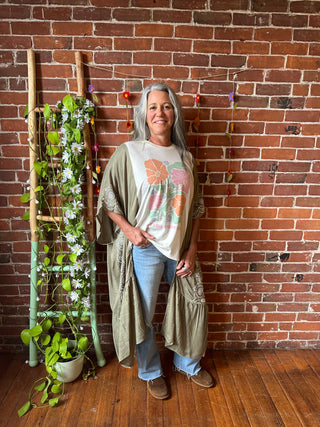Not Like Other Girls Flower Sage Embroidered Hi Lo Top