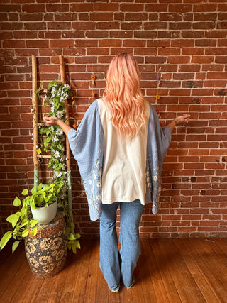 Daisy Dolly Parton Inspired Blue Embroidered Poncho
