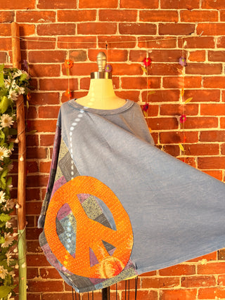 OOAK Autumn Collection - Upcycled Peace Sign Patch Patchwork Poncho Style Top ☮️