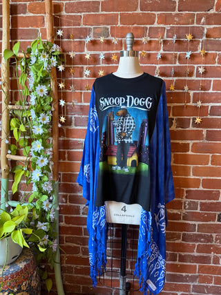 OOAK Winter Collection- Upcycled Snoop Dog Inspired Blue Flowy Poncho Tee