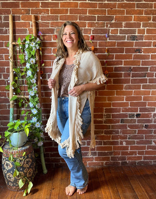 Wild Honey 100% Cotton Gauze Boho Fringe Kimono Layer - Multiple Colors Available