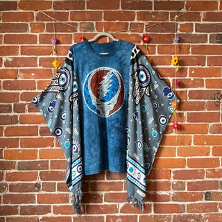 Upcycled Grateful Dead Inspired Batik Long Tunic Poncho Top