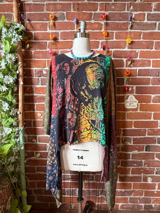 OOAK Summer Collection- Upcycled Bob Marley Inspired Flowy Hybrid Hi Lo Tee