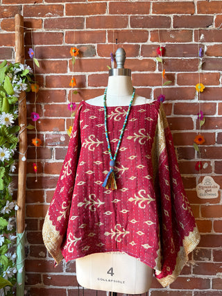 OOAK Spring Collection - Reversible Cosmic Drift Kantha Poncho Top - 2 Tops in 1