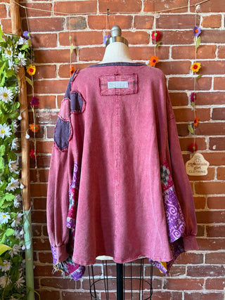 OOAK Spring Collection- Flower Patch Birdsong Kantha Wing Style Poncho Sweatshirt