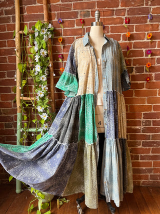 Stone Washed Boho Bandana Tiered Dress / Kimono  100% Cotton