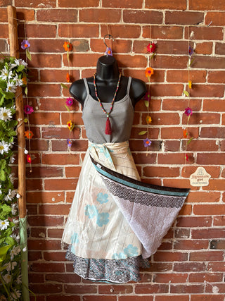 Size Small-Large Reversible Upcycled Sari Silky Wrap Skirt - Fair Trade Made