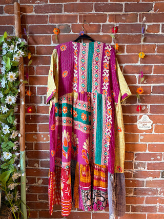 Coffee In The Morning Kantha Dress - Fits up to 3X - 100% Cotton- Fair Trade Made