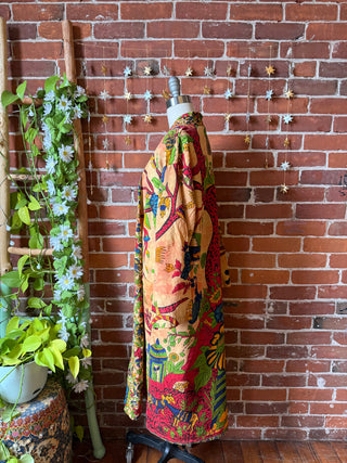 Tree of Life Tie Dye Long Tapestry Robe Kimono with Pockets and Belt