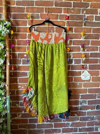 Coffee In The Morning Kantha Ruffle Wide Leg Lounge Pants - Fits up to 2X - Fair Trade Made