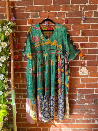Coffee In The Morning Kantha Dress - Fits up to 3X - 100% Cotton- Fair Trade Made