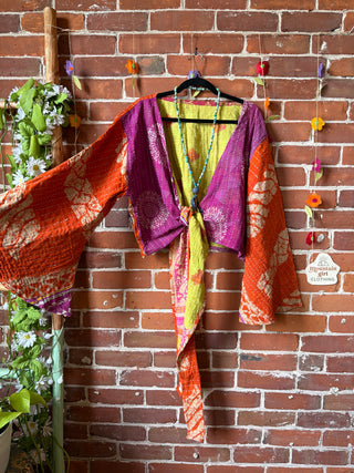 Plus Size Nova Kantha Reversible Bell Sleeve Wrap Top- 100% Cotton - Fair Trade Made
