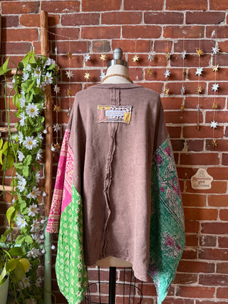 OOAK Winter Collection - Upcycled Flower Patchwork Kantha Poncho Top 🌼