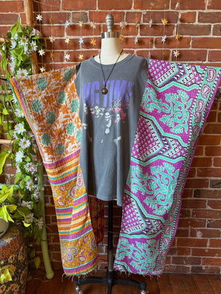 OOAK Winter Collection- Upcycled Big Time Rush Inspired Kantha Hi Lo Poncho Tee