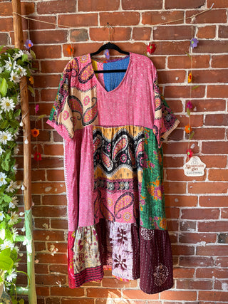 Coffee In The Morning Kantha Dress - Fits up to 3X - 100% Cotton- Fair Trade Made