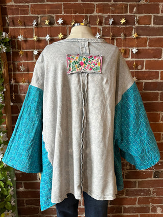 OOAK Autumn Collection - Upcycled Flower Patchwork Trapeze Style Bell Sleeve Kantha Top 🌼