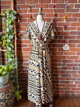 Size Small-Medium Meadow Mosaic 100% Cotton Short Sleeve Dress - Fair Trade Made