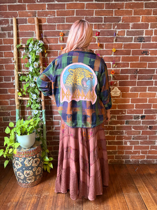 OOAK Summer Collection- Upcycled Def Leppard Button Up Plaid Top Size 1X