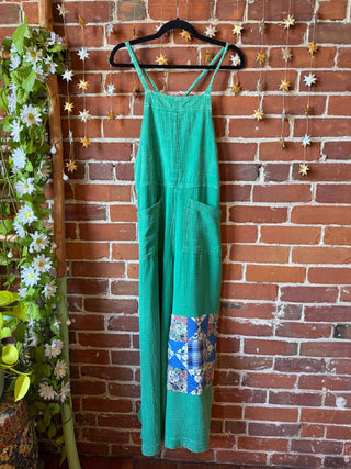OOAK Autumn Collection- Size Medium Upcycled Patchwork Gauze Wide Leg Overalls