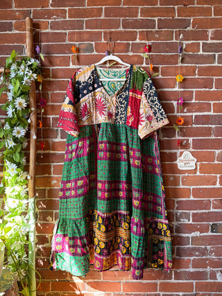 Coffee In The Morning Kantha Dress - Fits up to 3X - 100% Cotton- Fair Trade Made