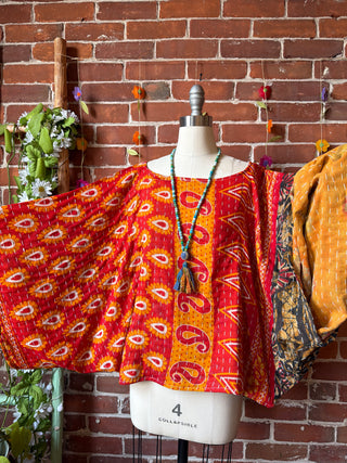 OOAK Summer Collection - Reversible Cosmic Drift Kantha Poncho Top - 2 Tops in 1