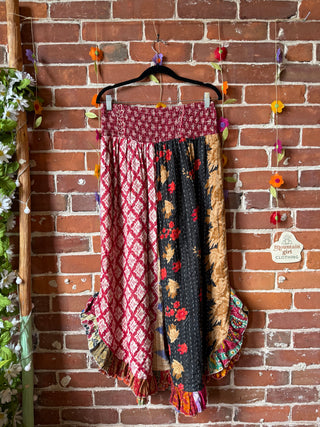 Coffee In The Morning Kantha Ruffle Wide Leg Lounge Pants - Fits up to 2X - Fair Trade Made