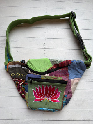 Embroidered Lotus Patchwork Fanny Pack - One Of A Kind