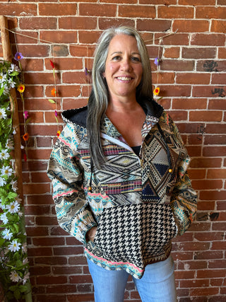 Autumn Stroll Kilim Inspired Patchwork Pullover Hoodie