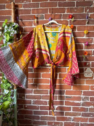 Plus Size Nova Kantha Bell Sleeve Wrap Top- 100% Cotton - Fair Trade Made