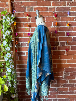 Spiral Ocean Tones Tie Dye Fringe Poncho