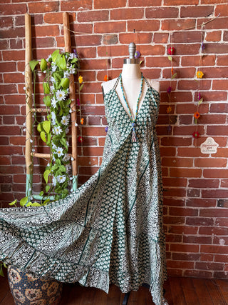 Size Small-Medium Meadow Mosaic 100% Cotton Halter Dress - Fair Trade Made