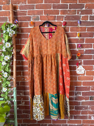 Coffee In The Morning Kantha Dress - Fits up to 3X - 100% Cotton- Fair Trade Made