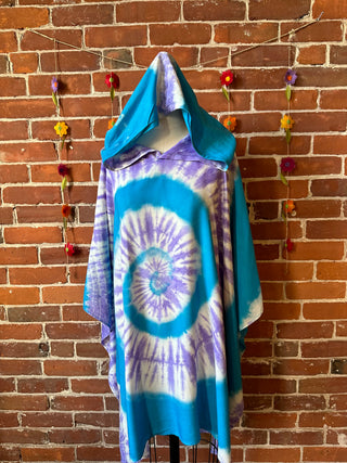 Spiral Blue Purple Tie Dye Poncho Hoodie