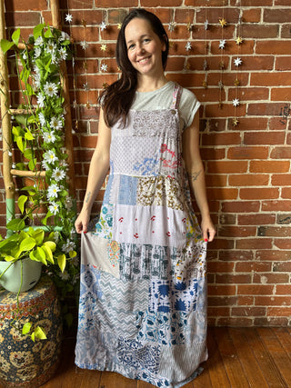 Solstice Flowy Patchwork Jumper Dress - Light Lavender