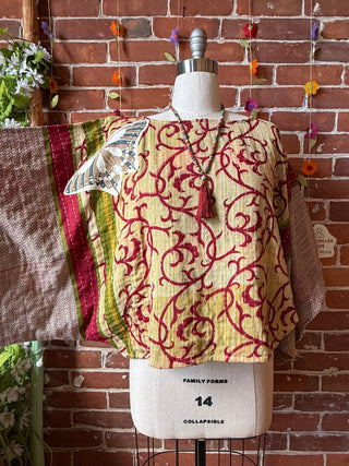 OOAK Summer Collection - Reversible Cosmic Drift Kantha Poncho Top - 2 Tops in 1
