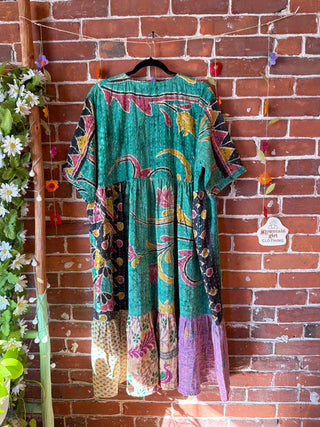 Coffee In The Morning Kantha Dress - Fits up to 3X - 100% Cotton- Fair Trade Made