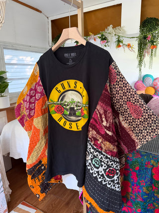 OOAK Summer Collection- Upcycled Guns N’ Roses Kantha Poncho Tee