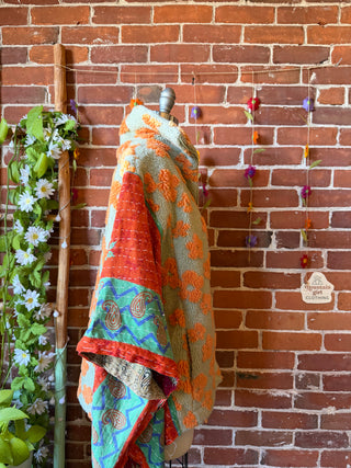 OOAK Autumn Collection- Upcycled Sherpa Flower + Kantha Jacket