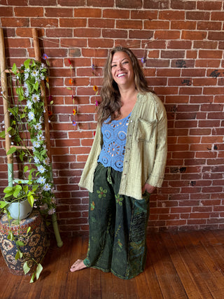 100% Cotton Gauze Meadow Button Up Top - Sage
