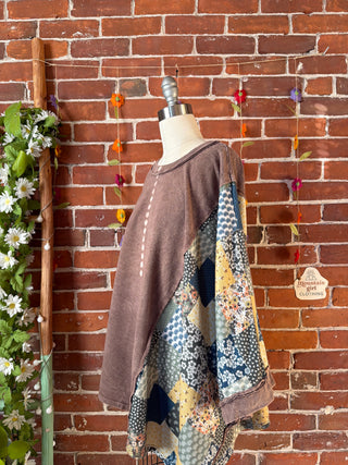 OOAK Autumn Collection - Upcycled Peace Sign Patch Patchwork Poncho Style Top ☮️