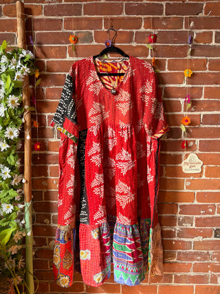 Coffee In The Morning Kantha Dress - Fits up to 3X - 100% Cotton- Fair Trade Made