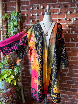 OOAK Autumn Collection - Upcycled Tapestry Chakra Tie Dye Bell Sleeve Robe